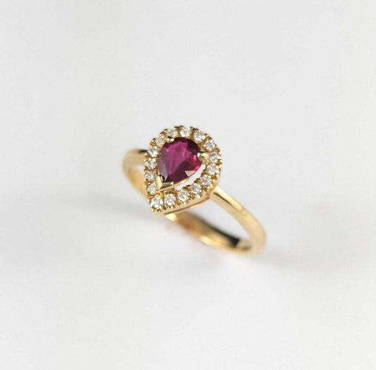 Exquisite 9ct Yellow Gold Natural Ruby and Diamond Ring