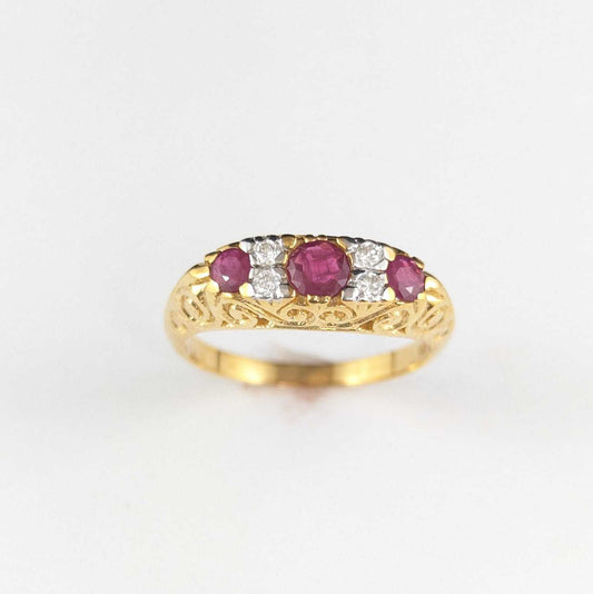 9ct Yellow Gold London Bridge Design Ruby and Diamond Ring