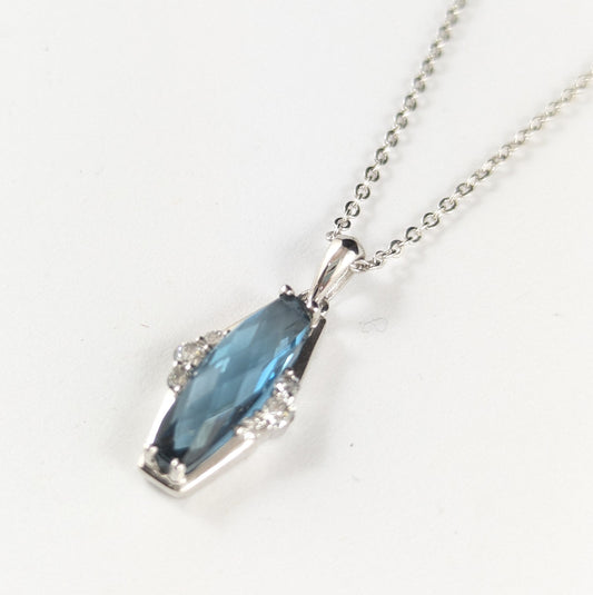 9ct gold Blue Topaz and Diamond pendant and chain